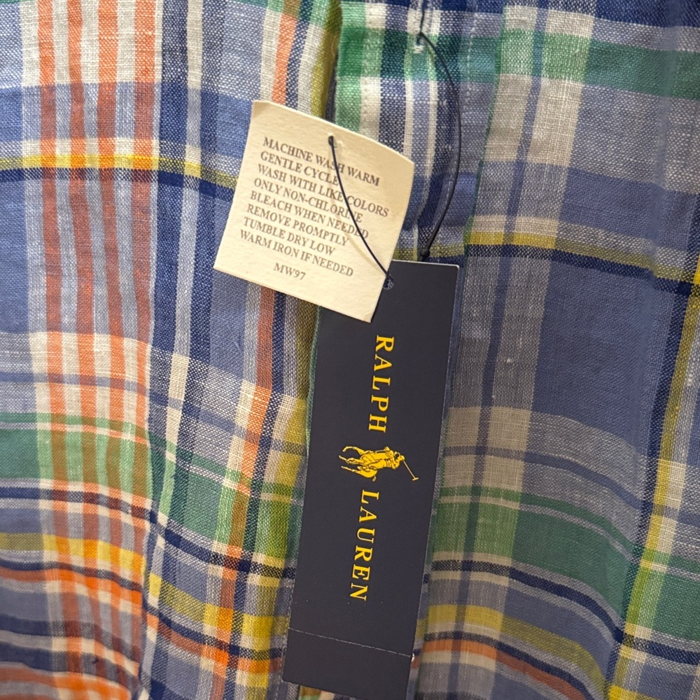 Ralph Lauren Blue and Orange Plaid Lenin Shirt - Picture 6 of 6